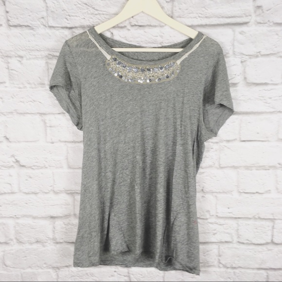 J. Crew Embellished Necklace Tee in Heather Grey - Picture 4 of 6